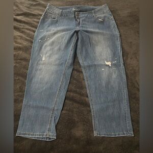 Lane Bryant Women’s Distressed Light Blue Crop Jeans with Paint Splatter Detail